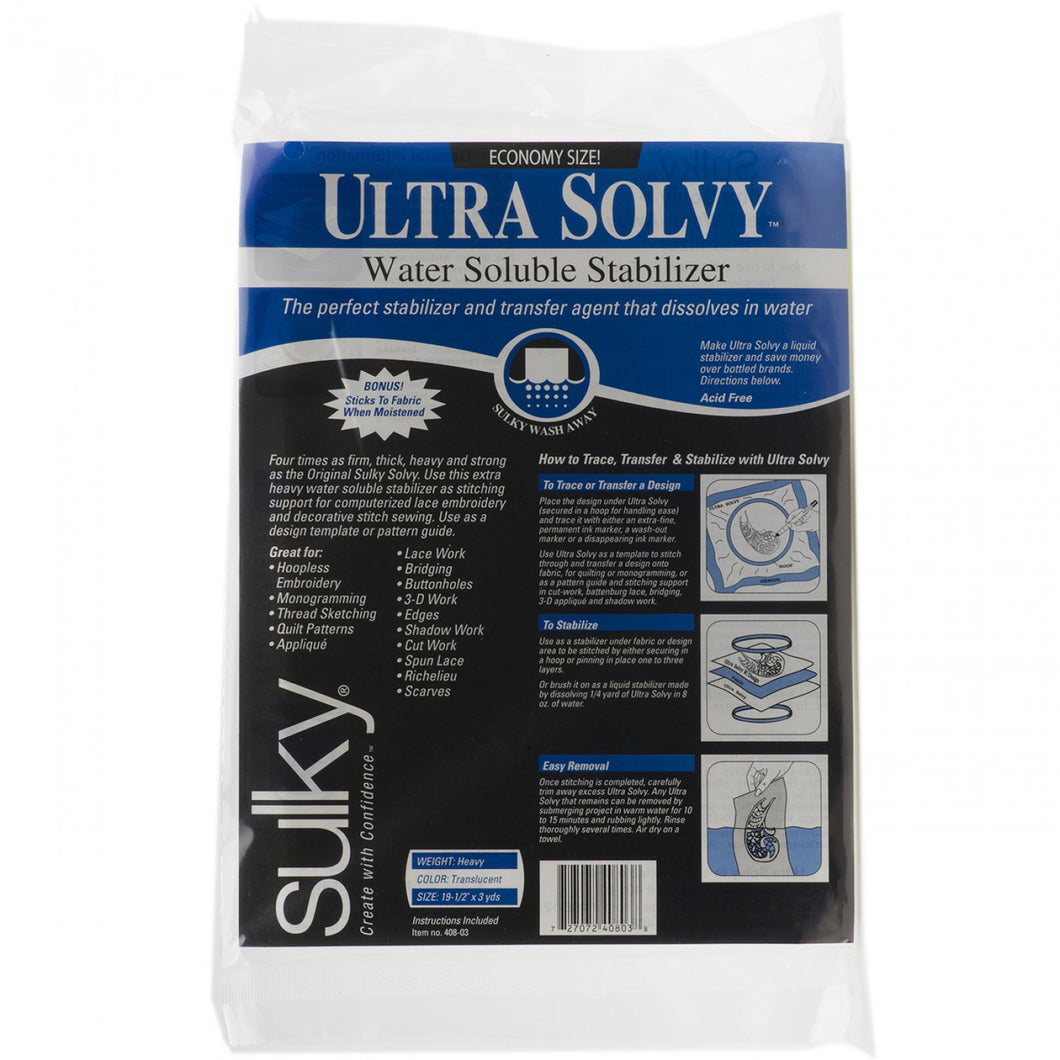 408-03 - Ultra Solvy Extremely Firm & Stable Water Soluble 19 1/2in x 3yds