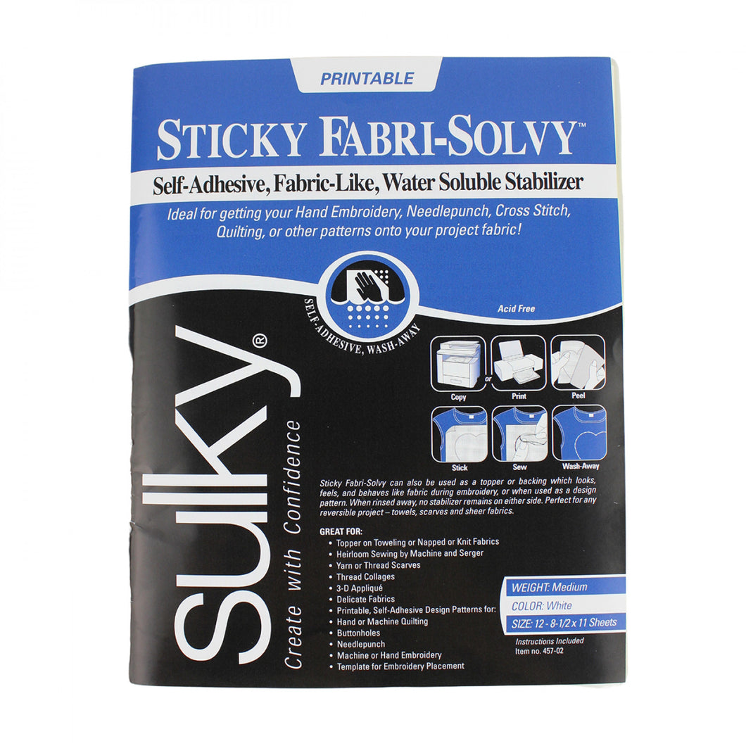 457-02 Sticky Fabri-Solvy Sheets 8-1/2in x 11in - 12 sheets - Sulky