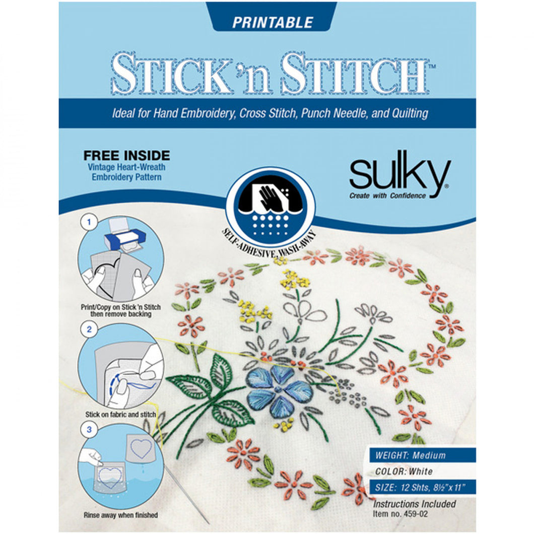 459-02 - Stick'N Stitch Self Adhesive Wash Away - 8-1/2in x 11in - Sulky