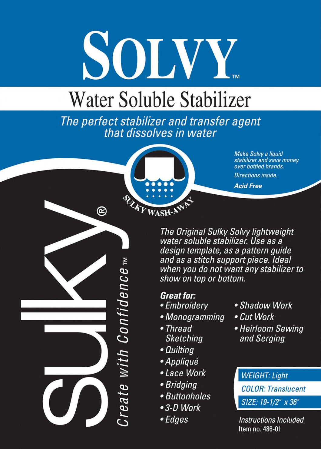 486-01 - Solvy Lightweight Water Soluble Stabiliser 1yd x 20in - Sulky