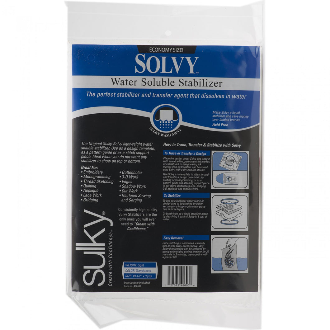 486-03 - Solvy Lightweight Water Soluble Stabilizer 19 1/2in x 3yds - Sulky