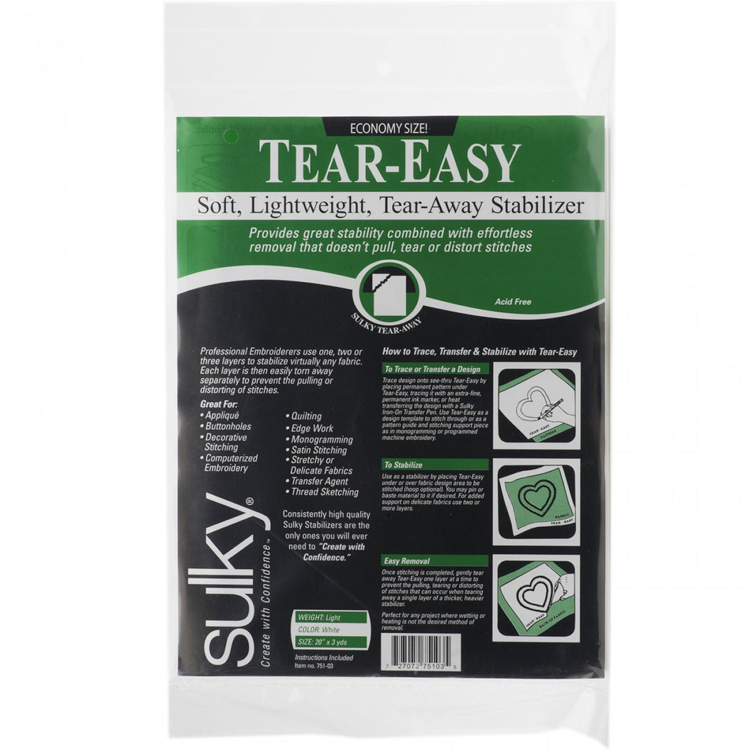 751-03 - Tear Easy Tear-Away Stablizer White 20in x 3yds - Sulky
