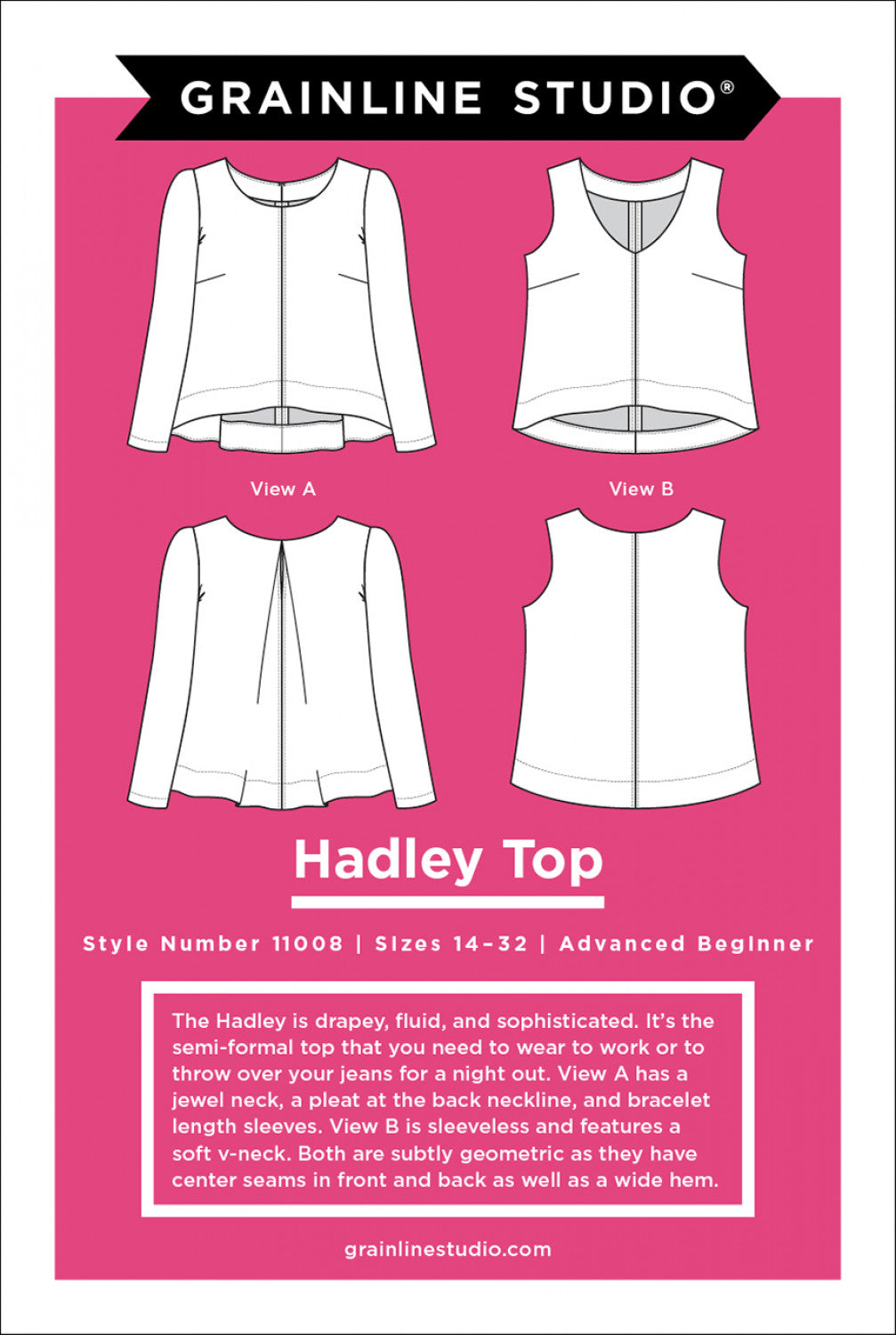 Hadley Top - Sewing Pattern - Grainline Studio - Sizes 14-32 - Advanced Beginner