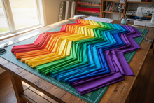 Load image into Gallery viewer, kona cotton fat quarter bundle, bright rainbow, laid out on cutting table

