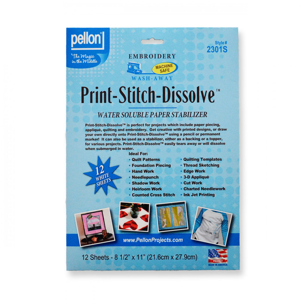 2301S Print-Stitch-Dissolve White 12x Sheets -  8-1/2in x 11in