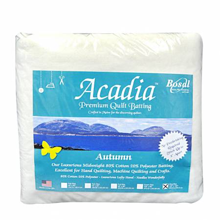 384B-WHT Acadia Premium 80% Cotton 20% Polyester Batting 4oz 120in x 120in - Bosal