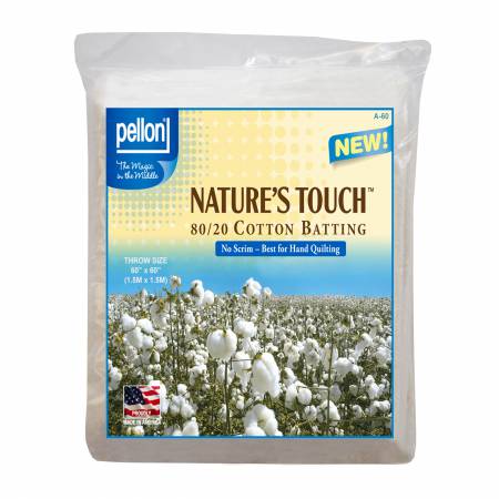 A-60 Pellon Natures Touch Natural Blend 80/20 Batting No Scrim Thro-sized 60in x 60in - Pellon