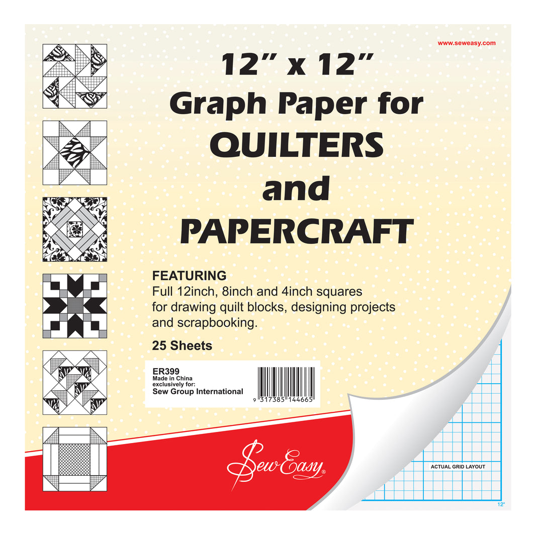 Graph Paper for Quilters and Papercraft - 25 Sheets - 12x12inch - Sew Easy