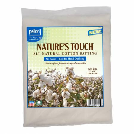 N-72 Pellon Natures Touch 100% Natural Cotton Batting No Scrim Twin-sized 72in x 90in - Pellon