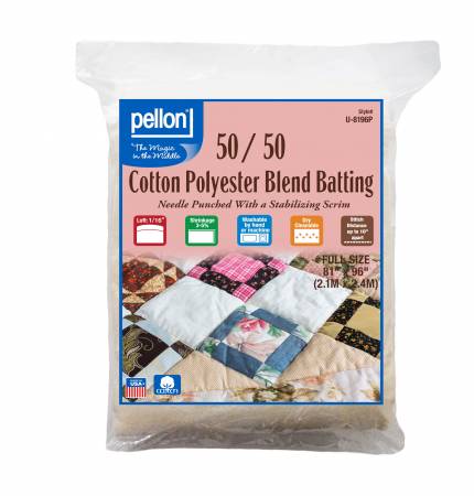 U-8196P 50/50 Cotton Poly Blend With Scrim Batting Full 81in x 96in - Pellon