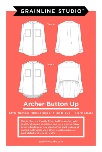 Archer Button Up Sewing Pattern by Grainline Studio - Sizes 14-32