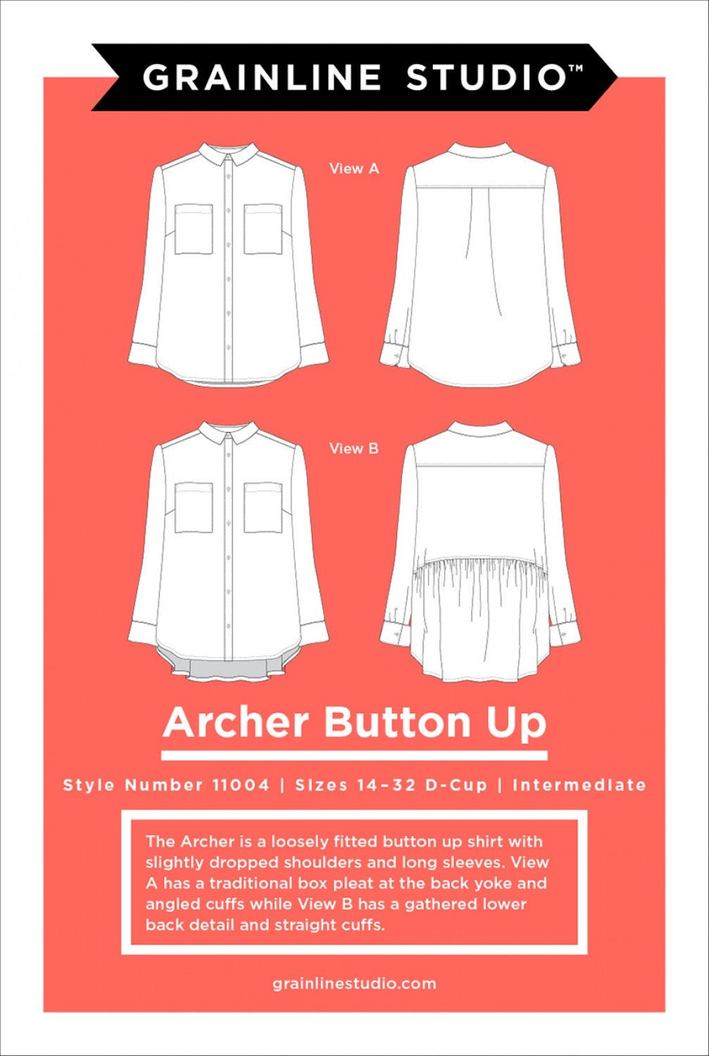 Archer Button Up Sewing Pattern by Grainline Studio - Sizes 14-32