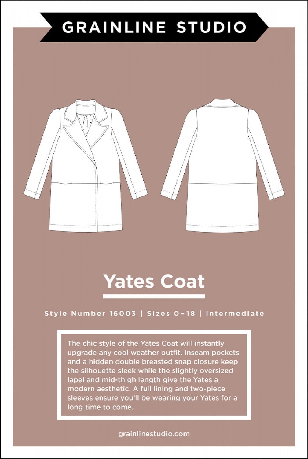 Yates Coat - Sewing Pattern - Grainline Studio - Sizes 0-18 - Intermediate