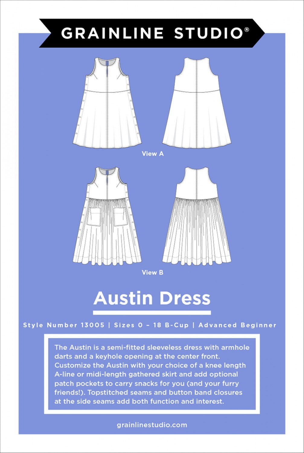 Austin Dress Pattern - Grainline Studio - Sizes 0-18 - Advanced Beginner