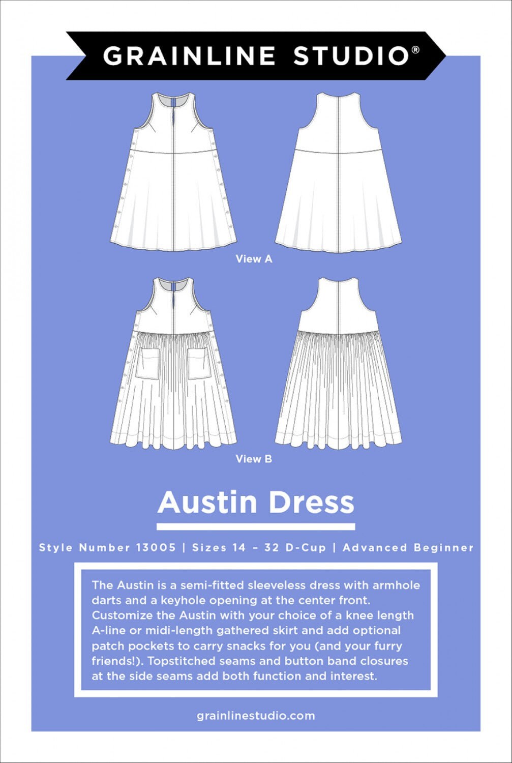 Austin Dress Pattern by Grainline Studio Sizes 14-32 - Advanced Beginner