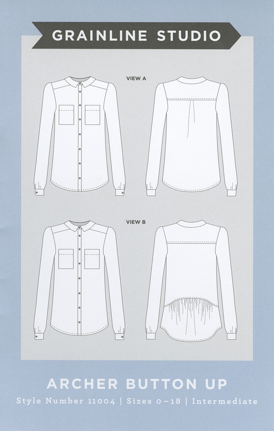 Archer Button Up Sewing Pattern by Grainline Studio - Sizes 0-18