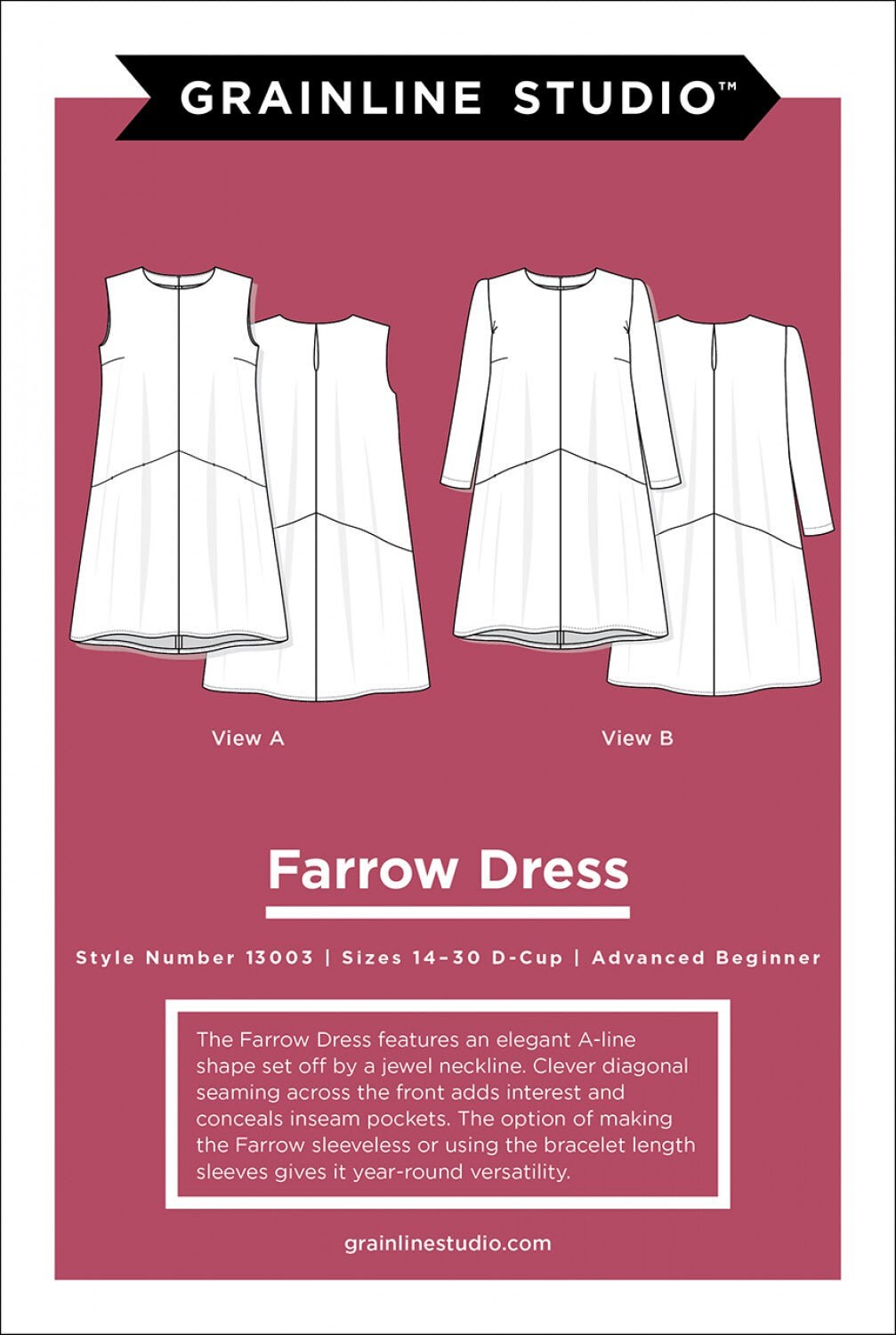 Farrow Dress Sewing Pattern Grainline Studio - Sizes 14-30 - Advanced Beginner
