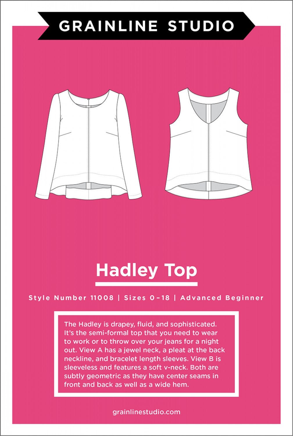 Hadley Top - Sewing Pattern - Grainline Studio - Sizes 0-18 - Advanced Beginner