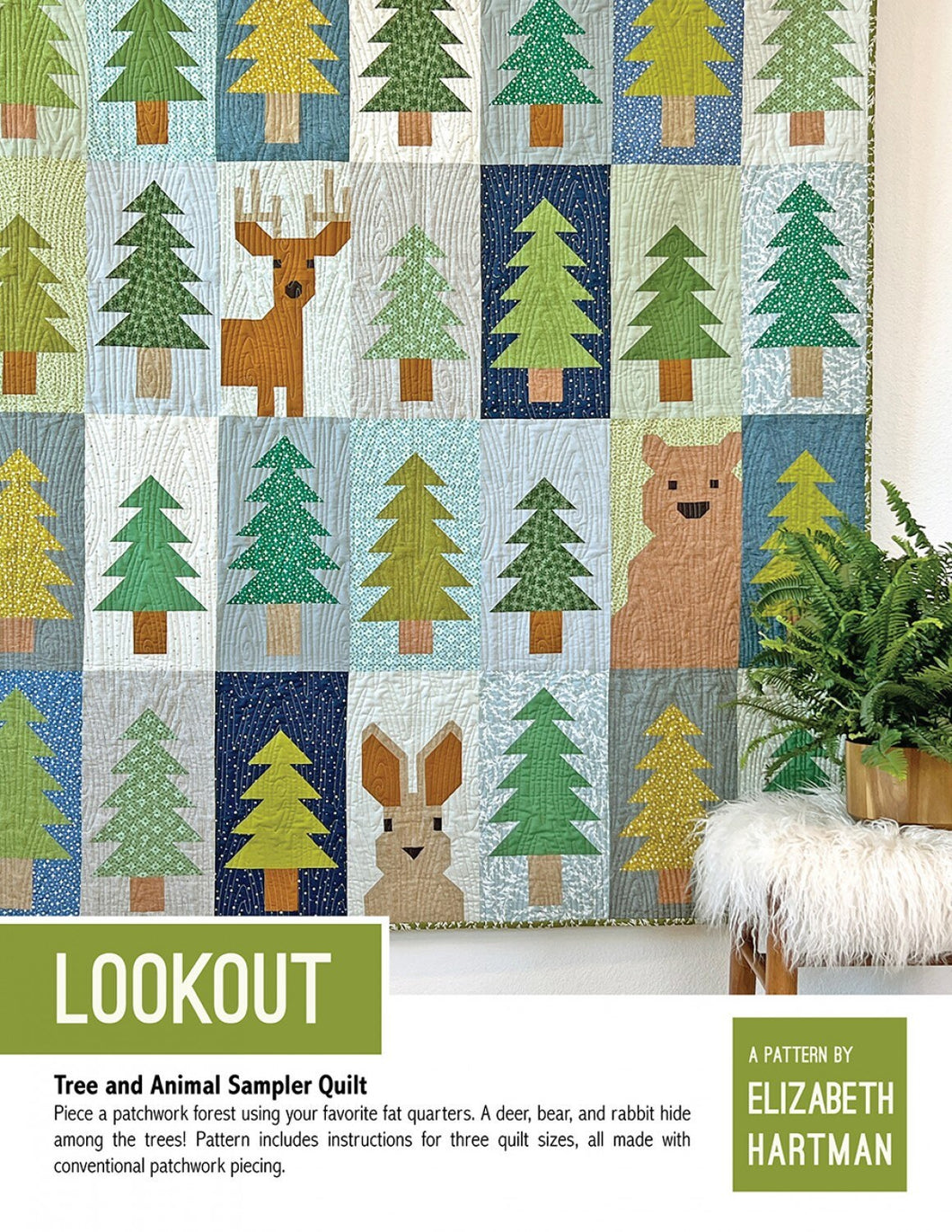 Lookout Quilt Pattern - Trees and Animals Sampler Quilt Pattern by Elizabeth Hartman